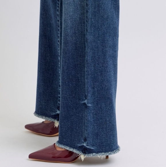 Judy Blue Mid-Rise Straight Leg Boyfriend Relaxed Jeans Raw Hem Denim Pants - Picture 14 of 16